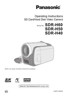 Panasonic SDR H 60 manual. Camera Instructions.